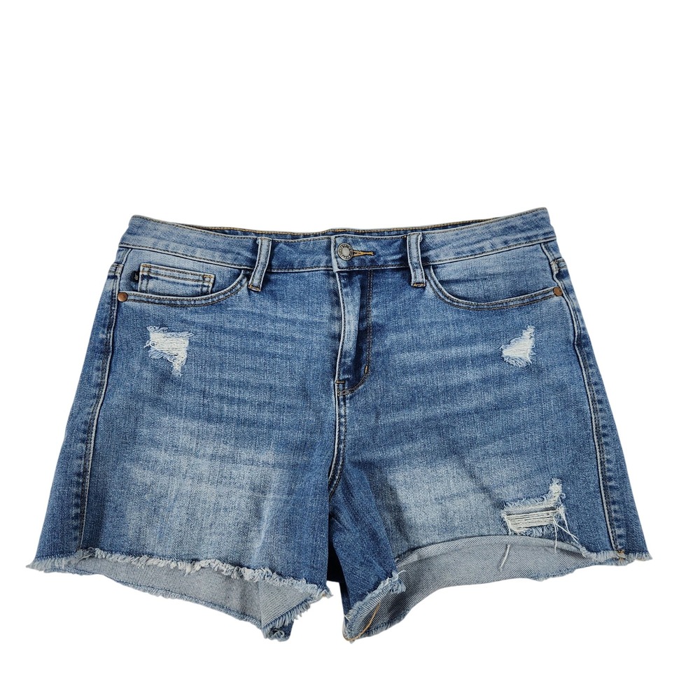 Judy Blue Medium Blue Distressed Denim Jean Shorts